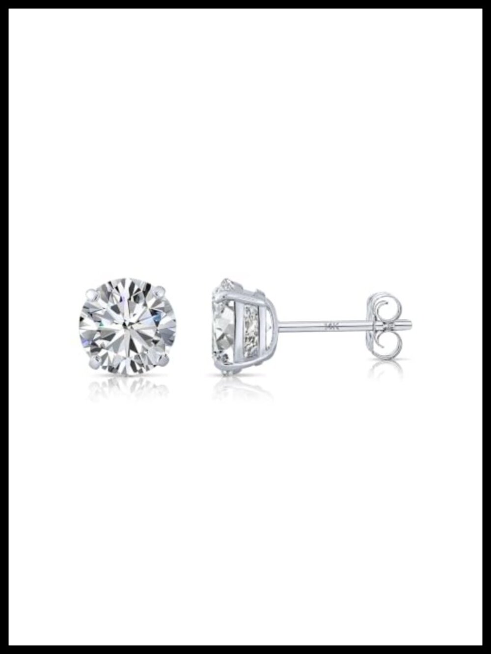 14k White Gold 4mm CZ Solitaire Stud Earrings Push Backs